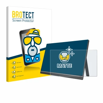 Parte frontal de un envase de producto con el logotipo de la marca BROTECT. Al lado se muestra el dispositivo Arzopa 60HZ/A1 1
