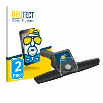 Parte frontal de un envase de producto con el logotipo de la marca BROTECT. Al lado se muestra el dispositivo Motocaddy M7 GPS