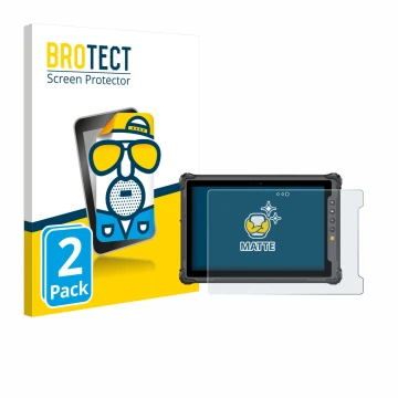 Parte frontal de un envase de producto con el logotipo de la marca BROTECT. Al lado se muestra el dispositivo onerugged W10 J 