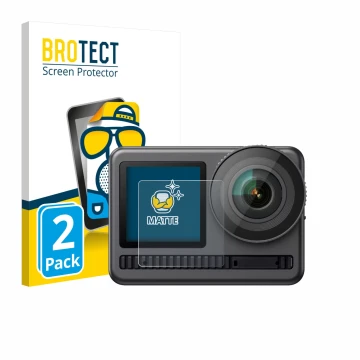 Parte frontal de un envase de producto con el logotipo de la marca BROTECT. Al lado se muestra el dispositivo Akaso Brave 8 (P