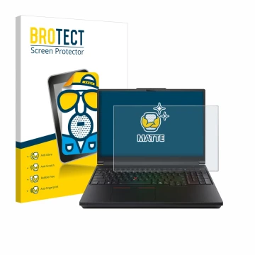 Parte frontal de un envase de producto con el logotipo de la marca BROTECT. Al lado se muestra el dispositivo Lenovo ThinkPad 