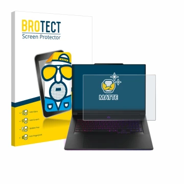 Parte frontal de un envase de producto con el logotipo de la marca BROTECT. Al lado se muestra el dispositivo Lenovo Legion 9i