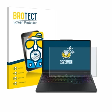 Parte frontal de un envase de producto con el logotipo de la marca BROTECT. Al lado se muestra el dispositivo Lenovo Legion Pr