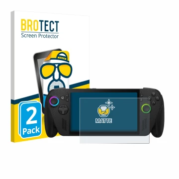 Parte frontal de un envase de producto con el logotipo de la marca BROTECT. Al lado se muestra el dispositivo ASUS ROG Xbox Al