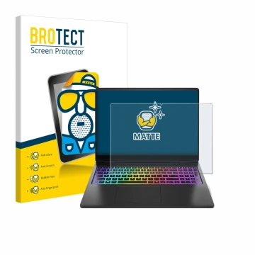 Parte frontal de un envase de producto con el logotipo de la marca BROTECT. Al lado se muestra el dispositivo HP Omen Max 16 c