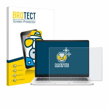 Parte frontal de un envase de producto con el logotipo de la marca BROTECT. Al lado se muestra el dispositivo Dell Pro 14 Prem