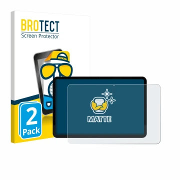 Parte frontal de un envase de producto con el logotipo de la marca BROTECT. Al lado se muestra el dispositivo Volla Tablet 12.