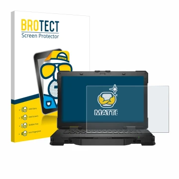 Parte frontal de un envase de producto con el logotipo de la marca BROTECT. Al lado se muestra el dispositivo Dell Pro Rugged 