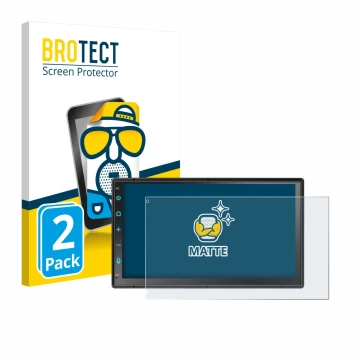 Parte frontal de un envase de producto con el logotipo de la marca BROTECT. Al lado se muestra el dispositivo Atoto F7 WE F7G2