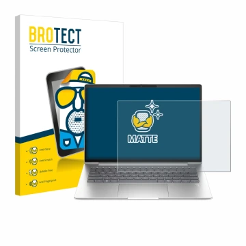 Parte frontal de un envase de producto con el logotipo de la marca BROTECT. Al lado se muestra el dispositivo HP ProBook 4 G1a