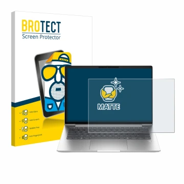 Parte frontal de un envase de producto con el logotipo de la marca BROTECT. Al lado se muestra el dispositivo HP ProBook 4 G1a