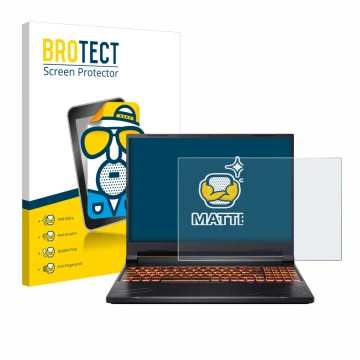 Parte frontal de un envase de producto con el logotipo de la marca BROTECT. Al lado se muestra el dispositivo Acer Nitro V 16 