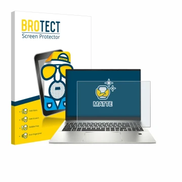 Parte frontal de un envase de producto con el logotipo de la marca BROTECT. Al lado se muestra el dispositivo MSI Prestige A16