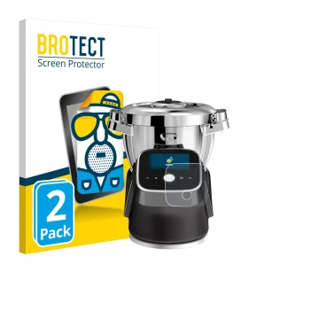 Parte frontal de un envase de producto con el logotipo de la marca BROTECT. Al lado se muestra el dispositivo Moulinex i-Compa