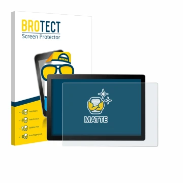 Parte frontal de un envase de producto con el logotipo de la marca BROTECT. Al lado se muestra el dispositivo Wacom Cintiq 16 