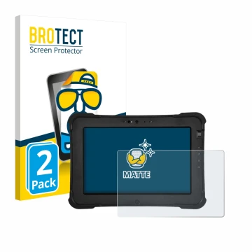 Parte frontal de un envase de producto con el logotipo de la marca BROTECT. Al lado se muestra el dispositivo Zebra XSlate L10