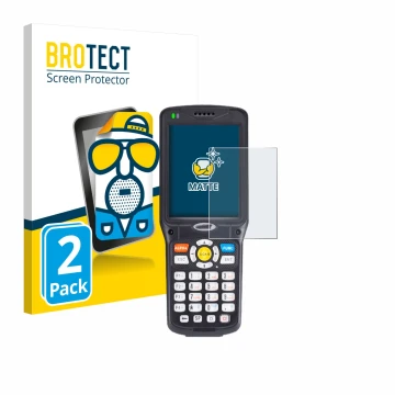Parte frontal de un envase de producto con el logotipo de la marca BROTECT. Al lado se muestra el dispositivo Unitech HT510 co
