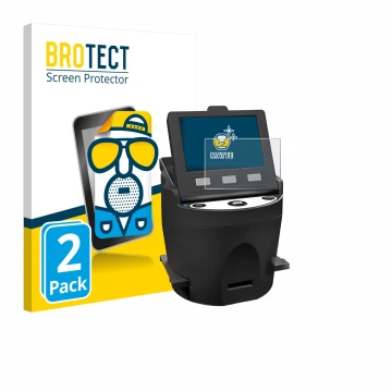 Parte frontal de un envase de producto con el logotipo de la marca BROTECT. Al lado se muestra el dispositivo Kodak SCANZA con