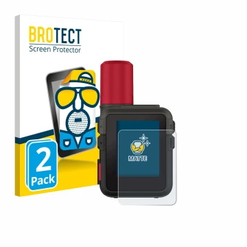 Parte frontal de un envase de producto con el logotipo de la marca BROTECT. Al lado se muestra el dispositivo Garmin inReach M