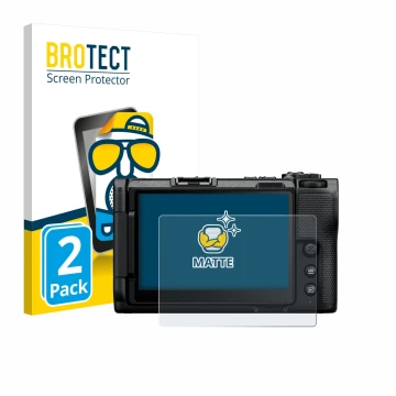 Parte frontal de un envase de producto con el logotipo de la marca BROTECT. Al lado se muestra el dispositivo Nikon ZR 2025 co