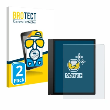 Parte frontal de un envase de producto con el logotipo de la marca BROTECT. Al lado se muestra el dispositivo Boox Note Air 5 