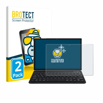 Parte frontal de un envase de producto con el logotipo de la marca BROTECT. Al lado se muestra el dispositivo DEERTiME E9 10.1