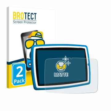 Parte frontal de un envase de producto con el logotipo de la marca BROTECT. Al lado se muestra el dispositivo Lisciani Mio Tab