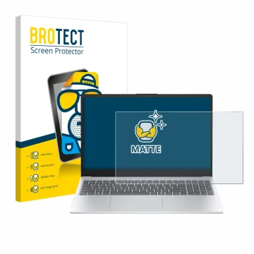 Parte frontal de un envase de producto con el logotipo de la marca BROTECT. Al lado se muestra el dispositivo HP OmniBook 3 14