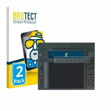 Parte frontal de un envase de producto con el logotipo de la marca BROTECT. Al lado se muestra el dispositivo Ableton Push 3 c