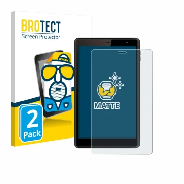 Parte frontal de un envase de producto con el logotipo de la marca BROTECT. Al lado se muestra el dispositivo Logicom Tab 80 8