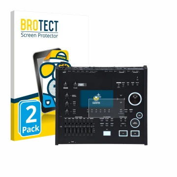 Parte frontal de un envase de producto con el logotipo de la marca BROTECT. Al lado se muestra el dispositivo Roland V71 con s