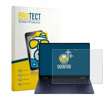 Parte frontal de un envase de producto con el logotipo de la marca BROTECT. Al lado se muestra el dispositivo HP EliteBook X F