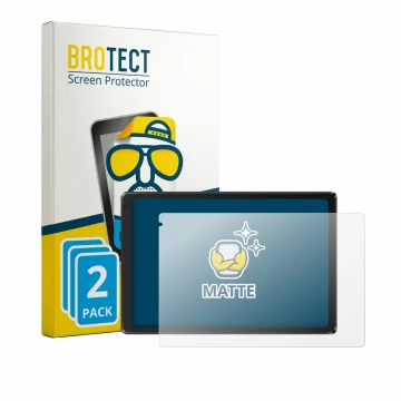Parte frontal de un envase de producto con el logotipo de la marca BROTECT. Al lado se muestra el dispositivo Laptok Tablet 10