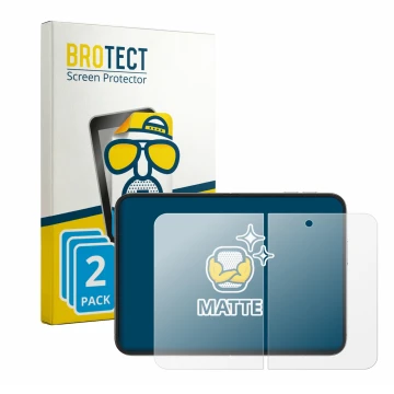 Parte frontal de un envase de producto con el logotipo de la marca BROTECT. Al lado se muestra el dispositivo Apple iPhone Duo
