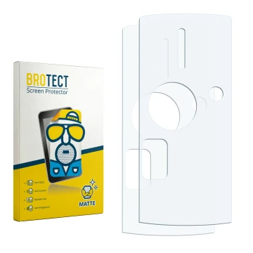 Parte frontal de un envase de producto con el logotipo de la marca BROTECT. Al lado está el protector de pantalla correspondie