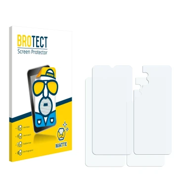 Parte frontal de un envase de producto con el logotipo de la marca BROTECT. Al lado está el protector de pantalla correspondie