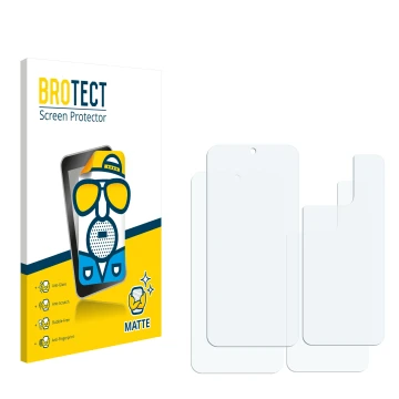 Parte frontal de un envase de producto con el logotipo de la marca BROTECT. Al lado está el protector de pantalla correspondie