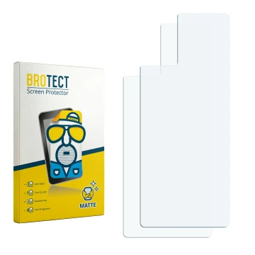 Parte frontal de un envase de producto con el logotipo de la marca BROTECT. Al lado está el protector de pantalla correspondie