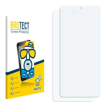 Parte frontal de un envase de producto con el logotipo de la marca BROTECT. Al lado está el protector de pantalla correspondie