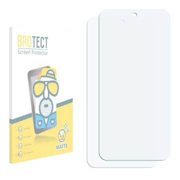 Parte frontal de un envase de producto con el logotipo de la marca BROTECT. Al lado está el protector de pantalla correspondie