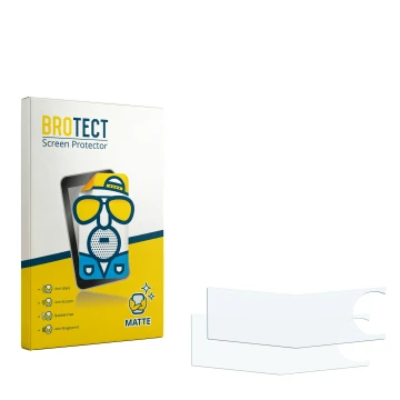 Parte frontal de un envase de producto con el logotipo de la marca BROTECT. Al lado está el protector de pantalla correspondie