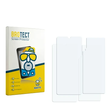 Parte frontal de un envase de producto con el logotipo de la marca BROTECT. Al lado está el protector de pantalla correspondie