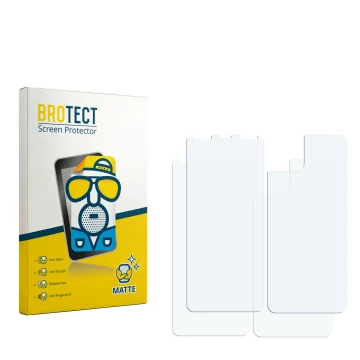 Parte frontal de un envase de producto con el logotipo de la marca BROTECT. Al lado está el protector de pantalla correspondie