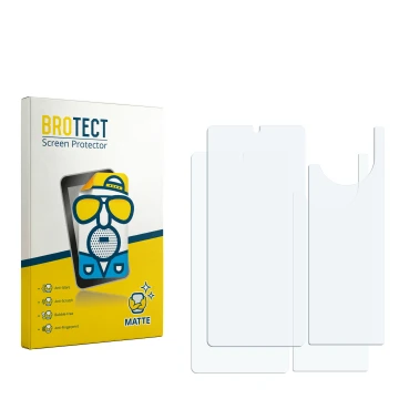 Parte frontal de un envase de producto con el logotipo de la marca BROTECT. Al lado está el protector de pantalla correspondie