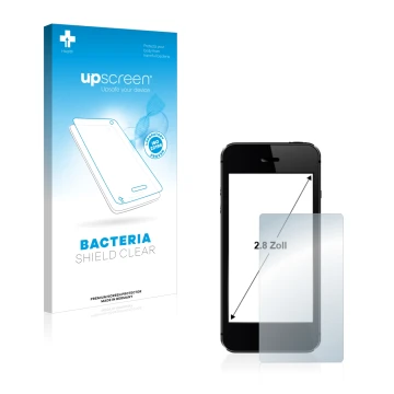 Parte frontal de un envase de producto con el logotipo de la marca upscreen. Al lado se muestra el dispositivo con su protecto