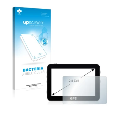 Parte frontal de un envase de producto con el logotipo de la marca upscreen. Al lado se muestra el dispositivo con su protecto