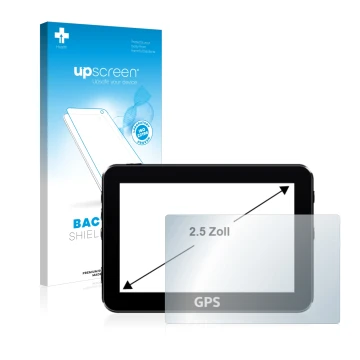 Parte frontal de un envase de producto con el logotipo de la marca upscreen. Al lado se muestra el dispositivo con su protecto