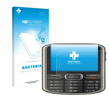Parte frontal de un envase de producto con el logotipo de la marca upscreen. Al lado se muestra el dispositivo Nokia 3720 clas