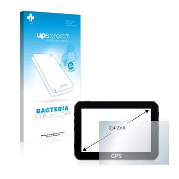 Parte frontal de un envase de producto con el logotipo de la marca upscreen. Al lado se muestra el dispositivo con su protecto