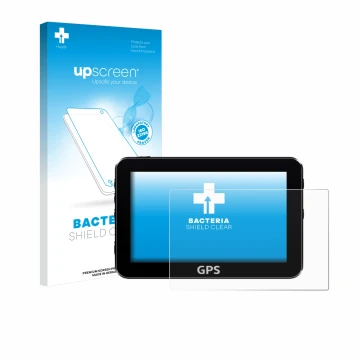 Parte frontal de un envase de producto con el logotipo de la marca upscreen. Al lado se muestra el dispositivo con su protecto